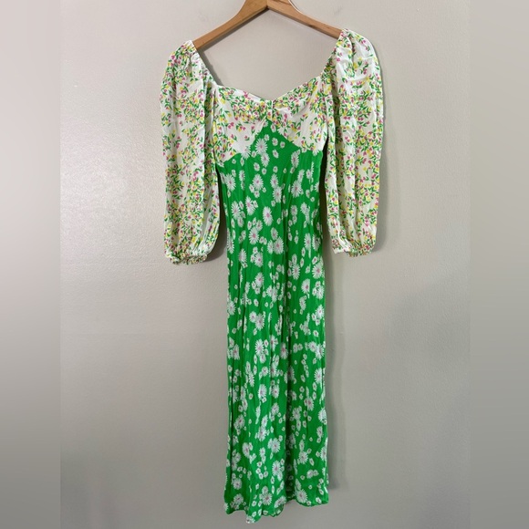 RIXO x Target Colab Green White Floral YTK Midi Dress Peasant Cottagecore Boho 0 - Picture 4 of 13